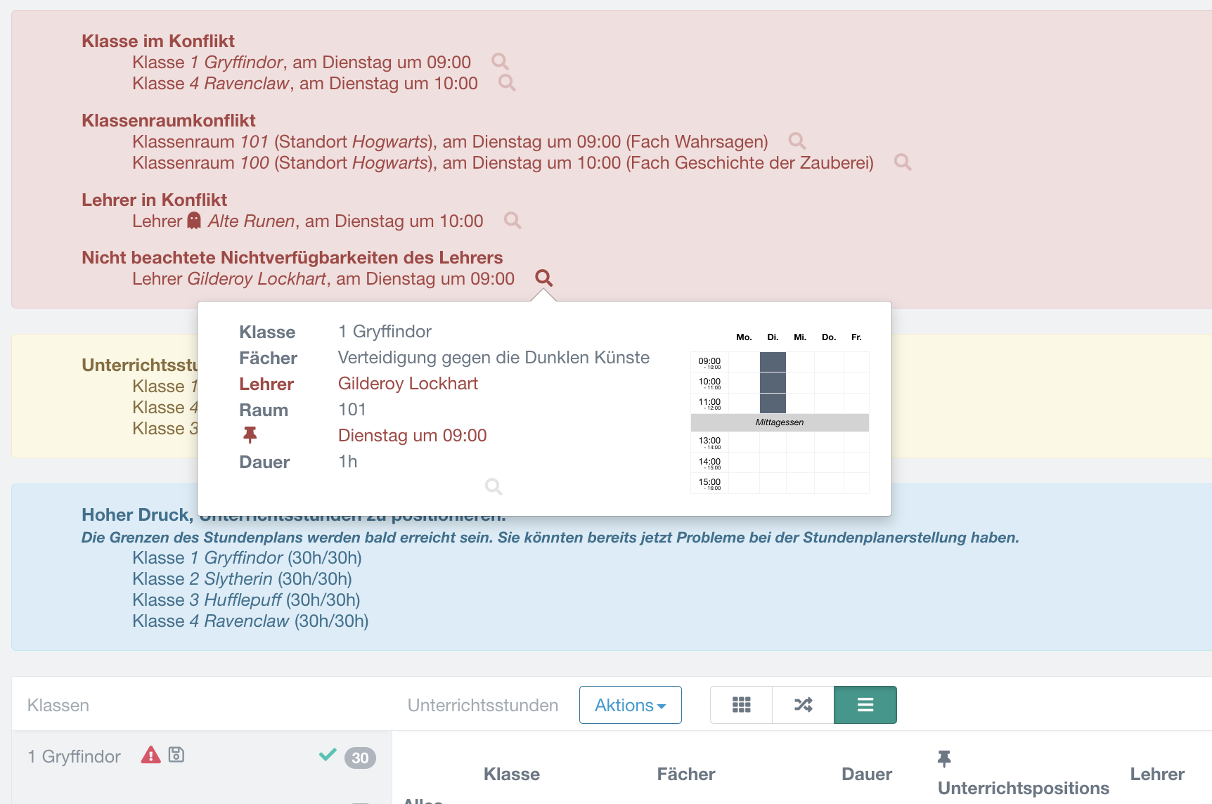 Problem erkannt: Warnung für nicht eingehaltene Lehrerverfügbarkeit