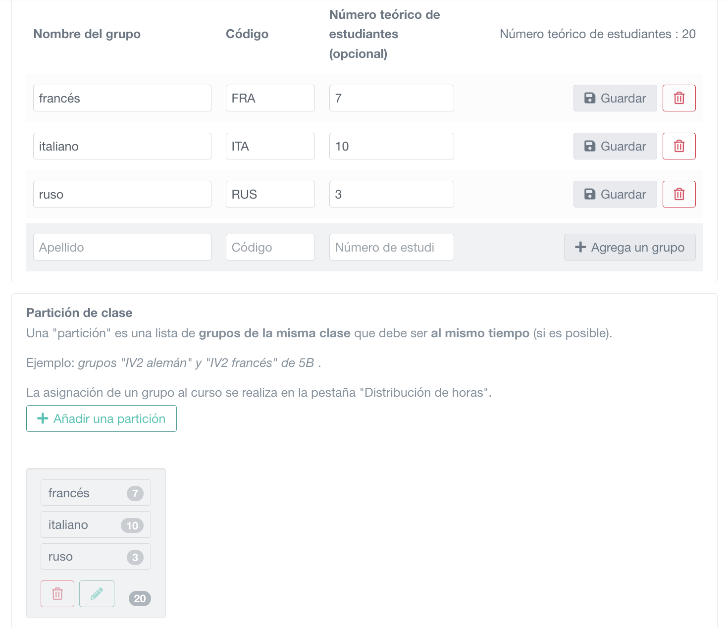 alineación de grupos