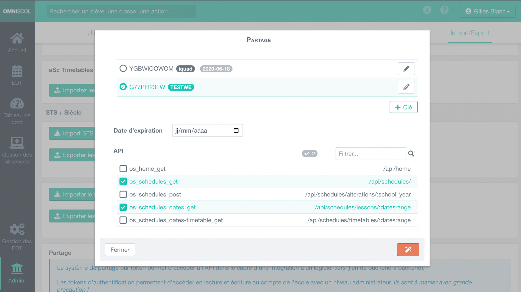 module de génération de token pour partage de données temps-réel par API REST et Json
