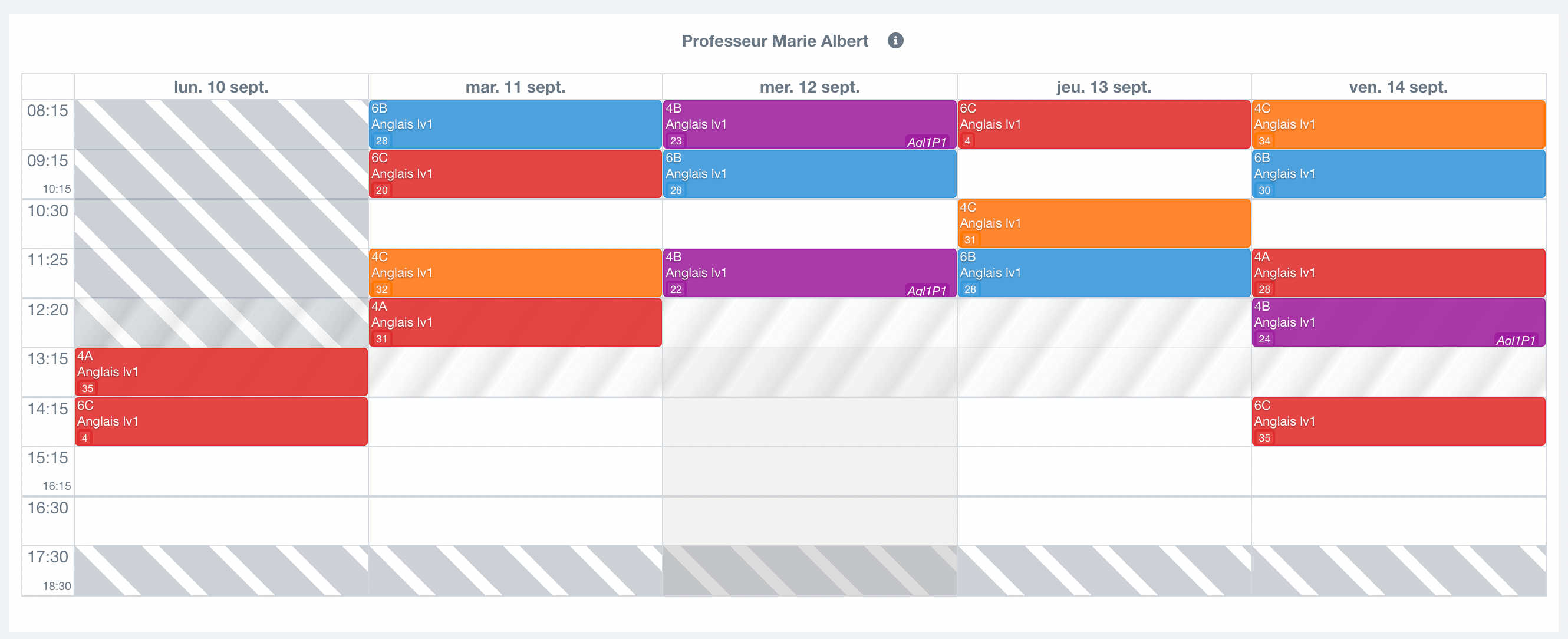 emplois du temps d'un professeur en cours de modification, avec affichage en arrière-plan de l'agenda de semaine des disponibilités (voeux) du professeur
