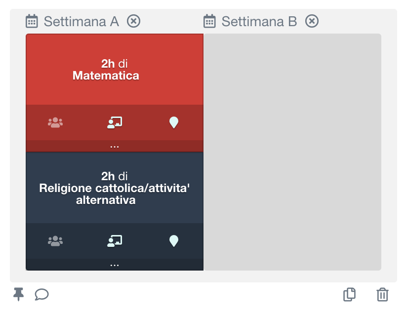 definizione di un corso complesso con due lezioni concatenate durante una settimana, con la seconda lezione alternata che è libera
