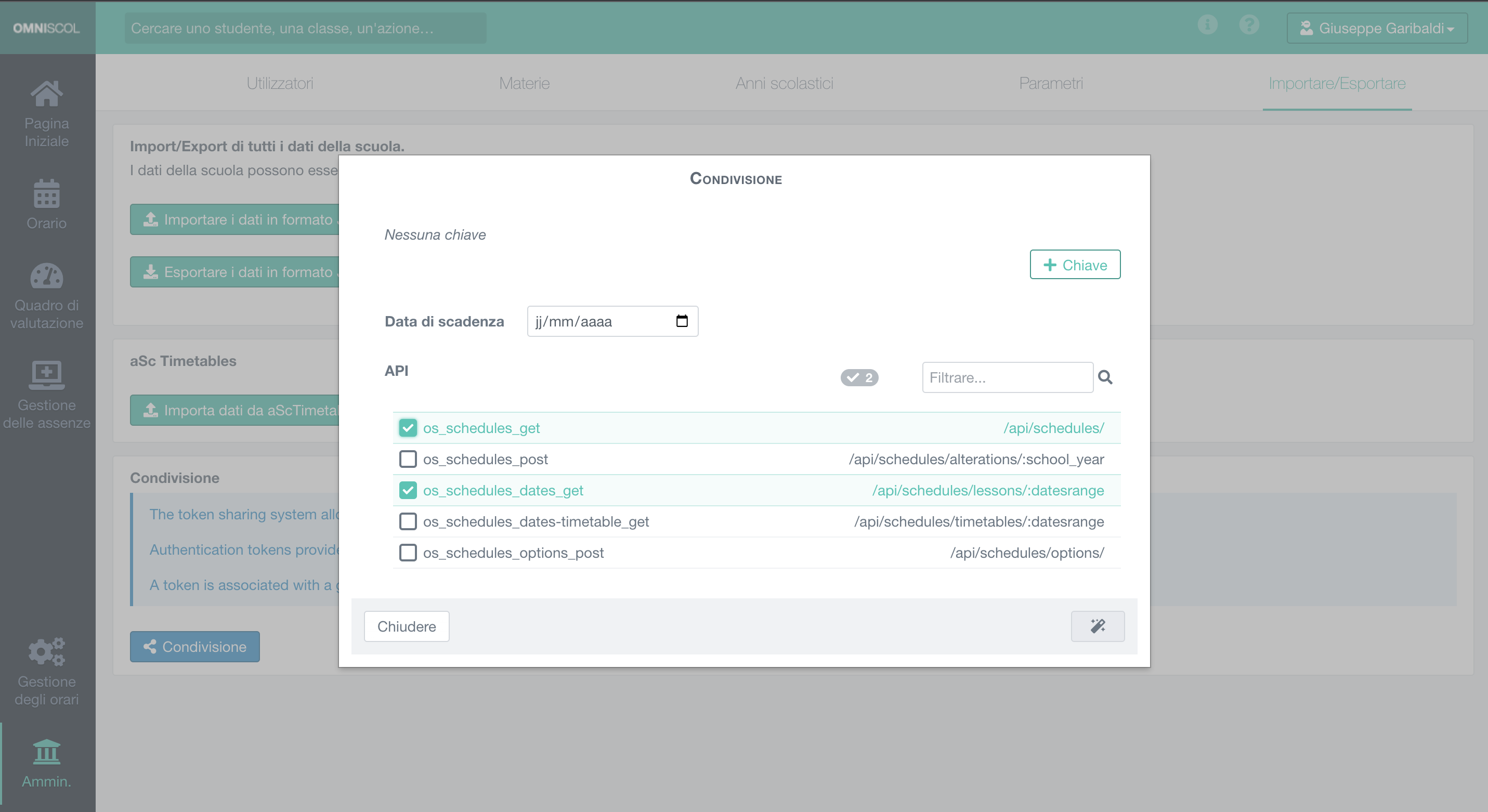 modulo di generazione di token per la condivisione di dati in tempo reale tramite API REST e JSON