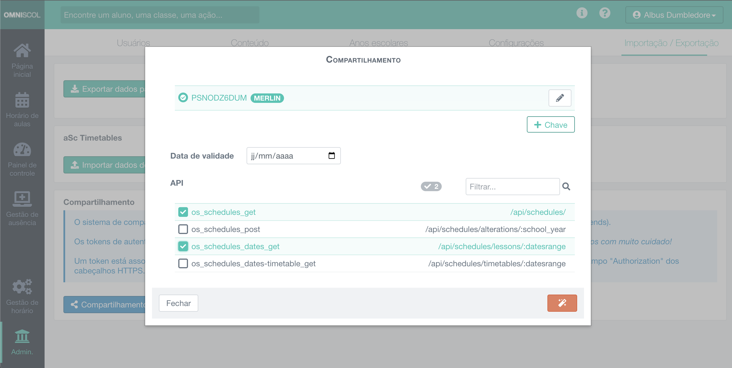 módulo de geração de token para compartilhamento de dados em tempo real via API REST e formato JSON